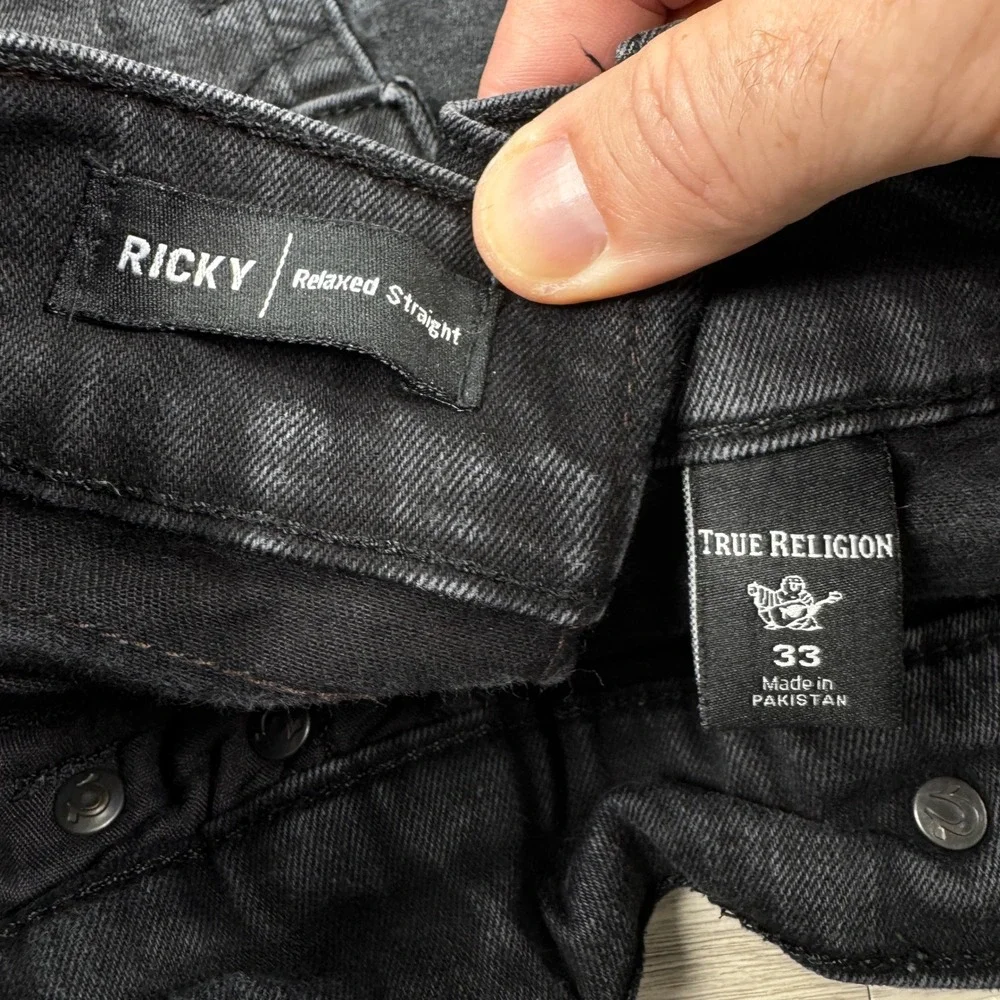 True Religion Mens Jeans Ricky Relaxed Straight Black 33 Flap Pocket Denim
